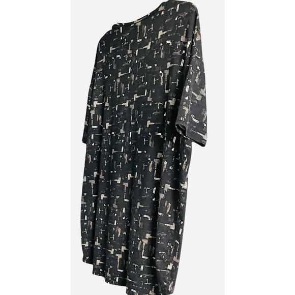 LULAROE SHORT SLV PULL-OVER CREW NECK BLOUSE, WOMENS, M-BROWN WITH GOLD ABSTRACT - Picture 5 of 11